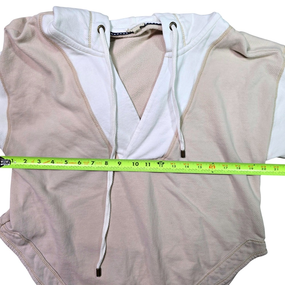 PILCRO Women's Long Sleeve V Neck Pullover Hoodie Beige White Size S - Picture 5 of 13
